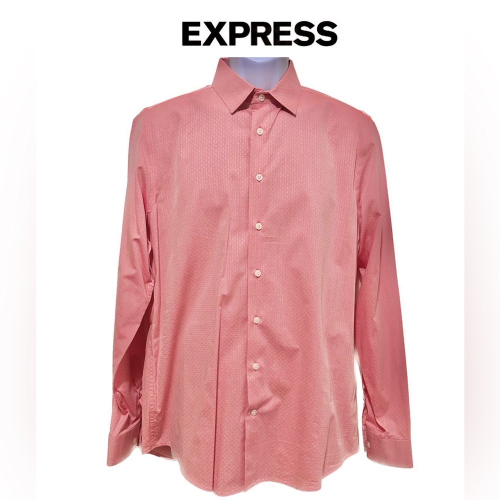 Express Men’s Modern Fit Long Sleeve Button Down Shirt Cotton/Spandex Pink M
